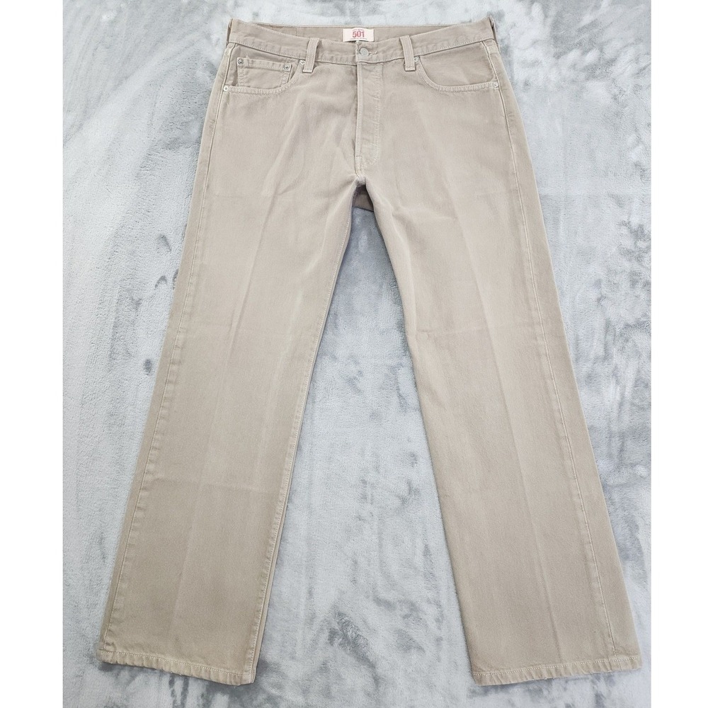 Vintage Levi's 501 Jeans Mens 36x30 Tan Beige Button Fly Denim Straight Leg